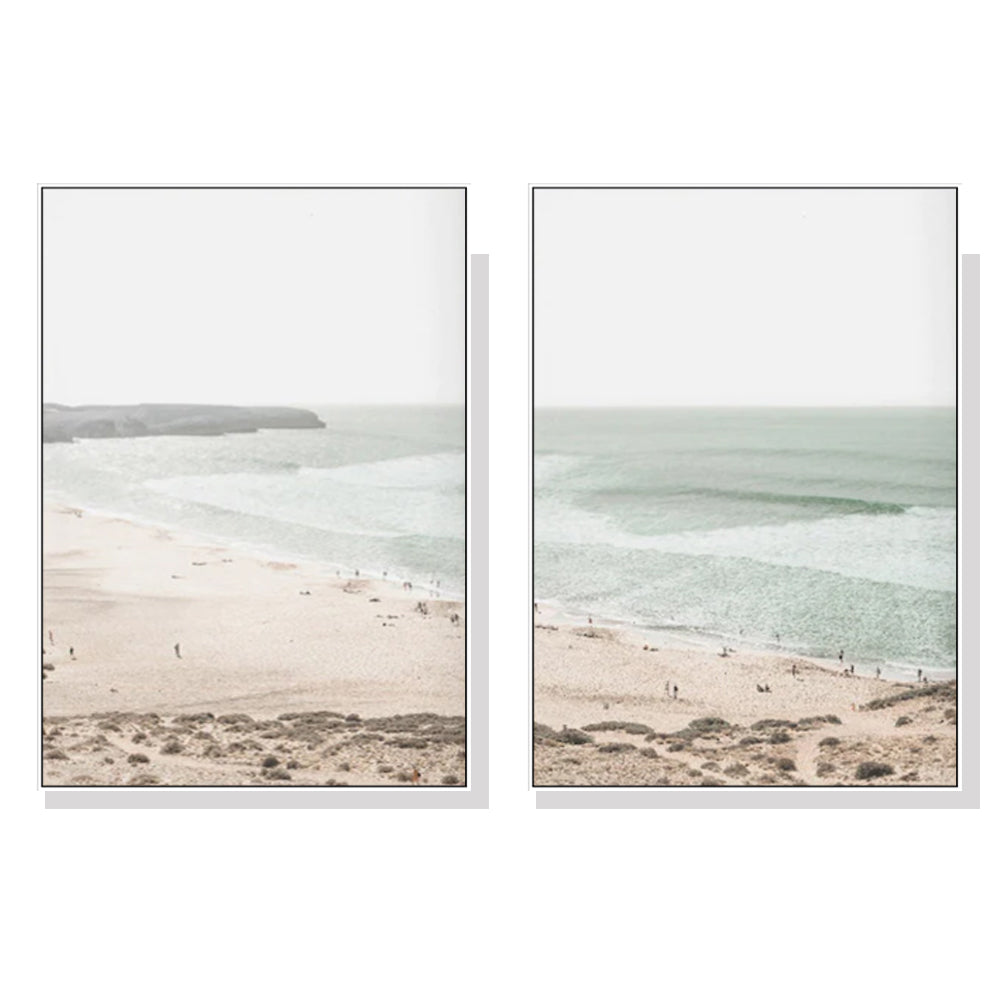 Wall Art 90cmx135cm Coastal Prints 2 Sets White Frame Canvas-0