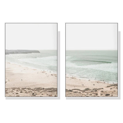 Wall Art 90cmx135cm Coastal Prints 2 Sets White Frame Canvas-0