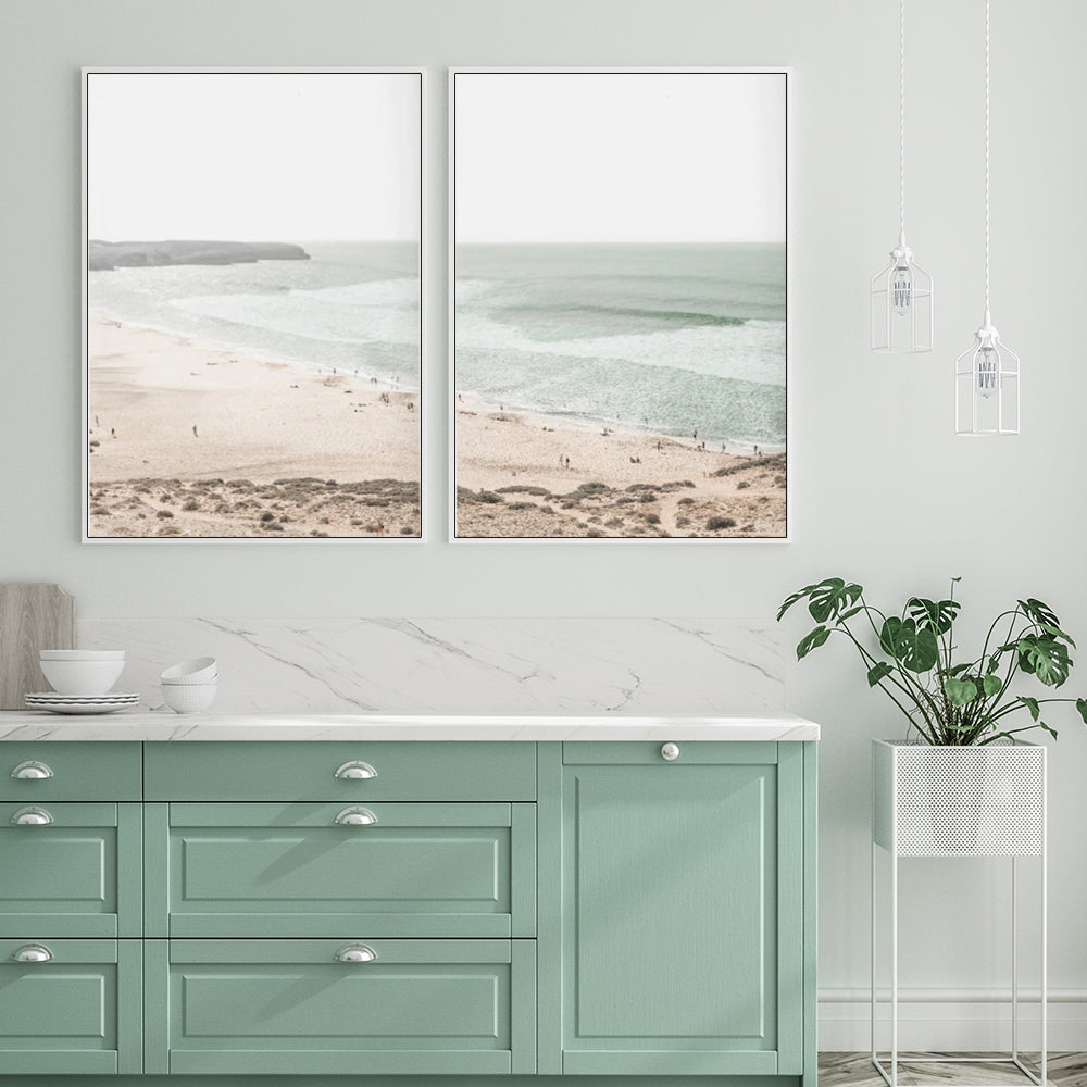 Wall Art 90cmx135cm Coastal Prints 2 Sets White Frame Canvas-1