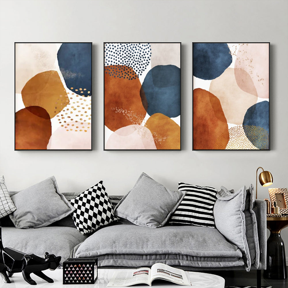 Wall Art 50cmx70cm Navy Pink Beige 3 Sets Black Frame Canvas-2