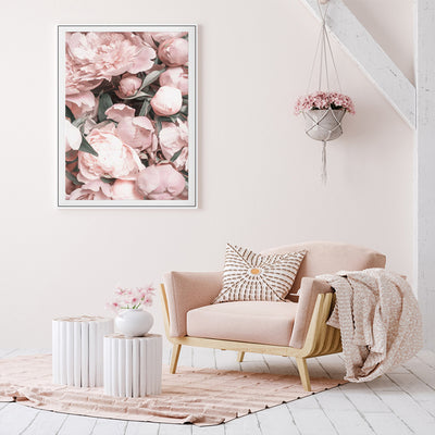 Wall Art 60cmx90cm Peony White Frame Canvas-1