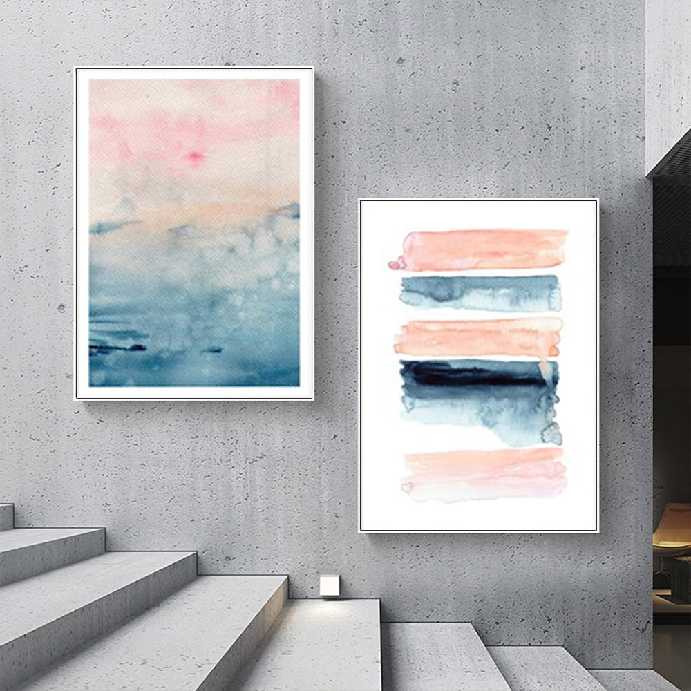 Wall Art 70cmx100cm Abstract Pink 2 Sets White Frame Canvas-1