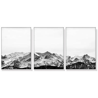 Wall Art 40cmx60cm Black White Mountain 3 Sets White Frame Canvas-0