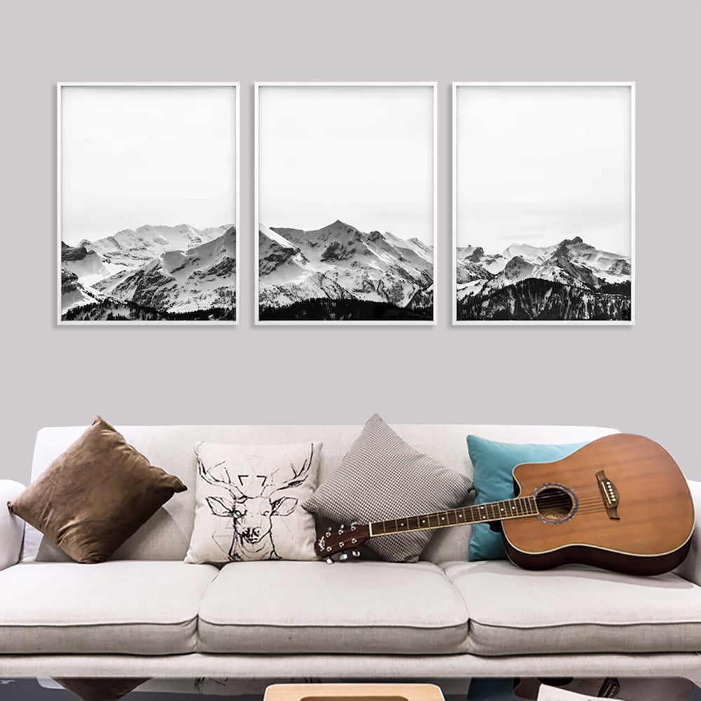 Wall Art 40cmx60cm Black White Mountain 3 Sets White Frame Canvas-2