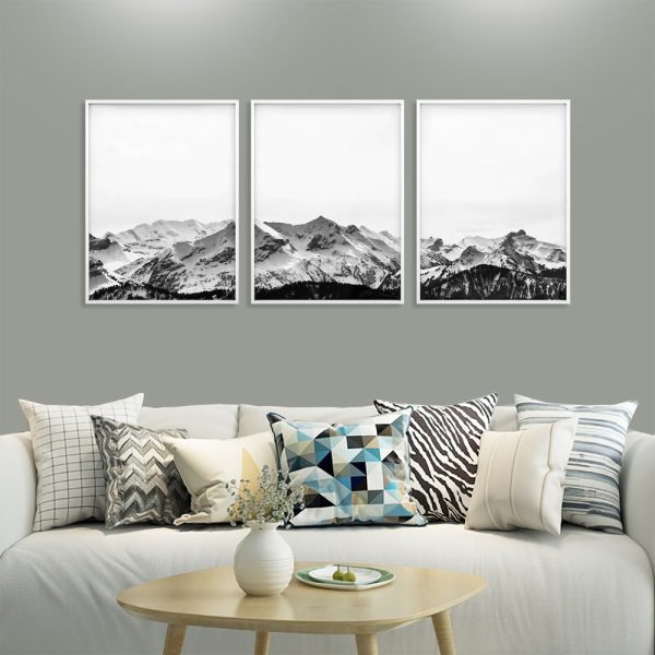 Wall Art 40cmx60cm Black White Mountain 3 Sets White Frame Canvas-3