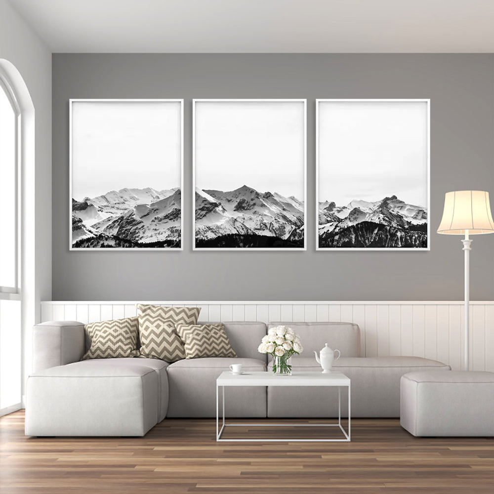 Wall Art 50cmx70cm Black White Mountain 3 Sets White Frame Canvas-1