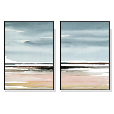 Wall Art 50cmx70cm Pink Beach Landscape 2 Sets Black Frame Canvas-0