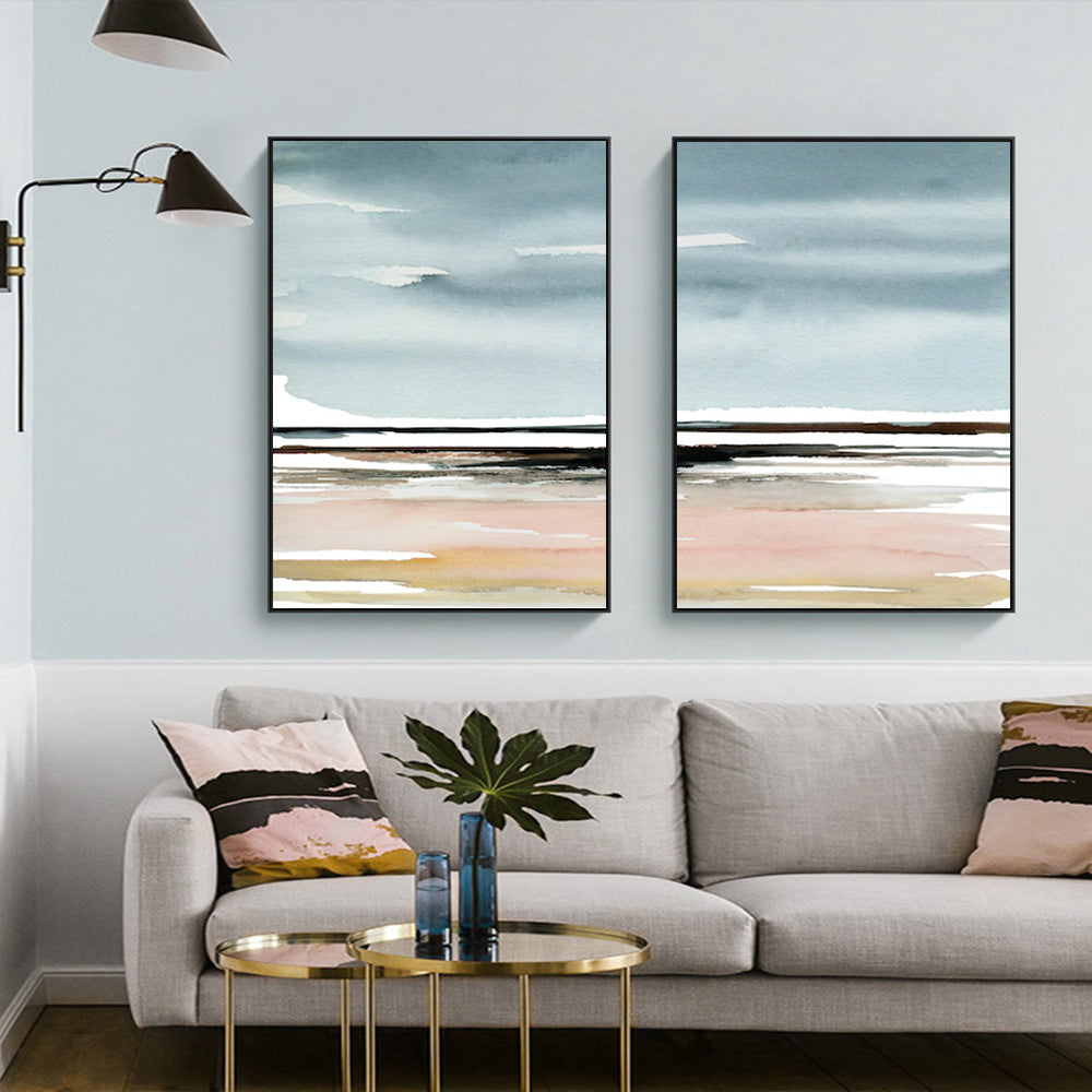 Wall Art 50cmx70cm Pink Beach Landscape 2 Sets Black Frame Canvas-1