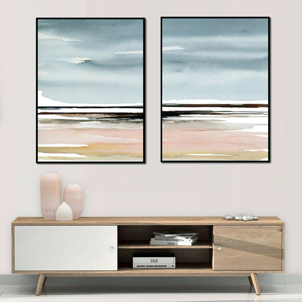 Wall Art 50cmx70cm Pink Beach Landscape 2 Sets Black Frame Canvas-2