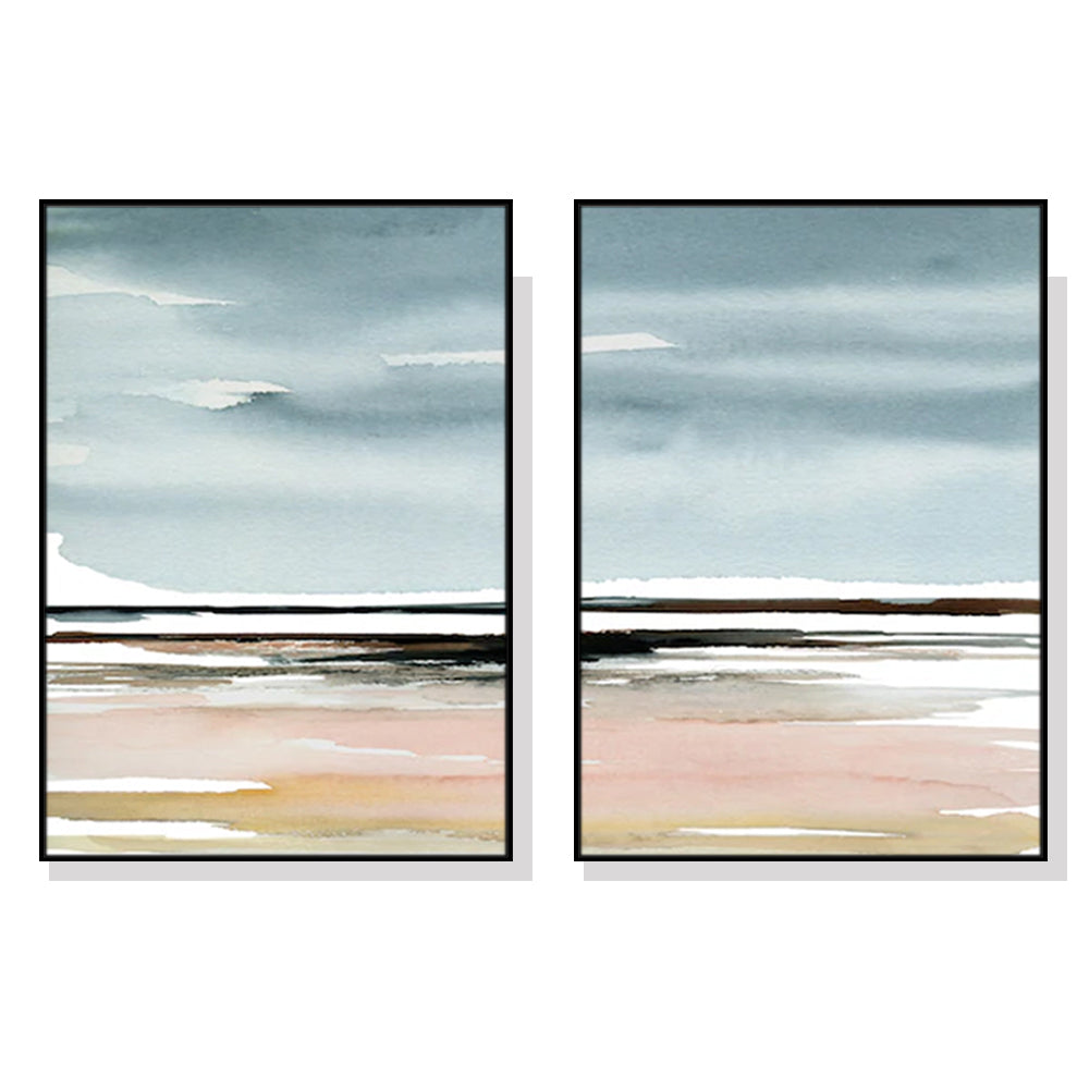 Wall Art 80cmx120cm Pink Beach Landscape 2 Sets Black Frame Canvas-0