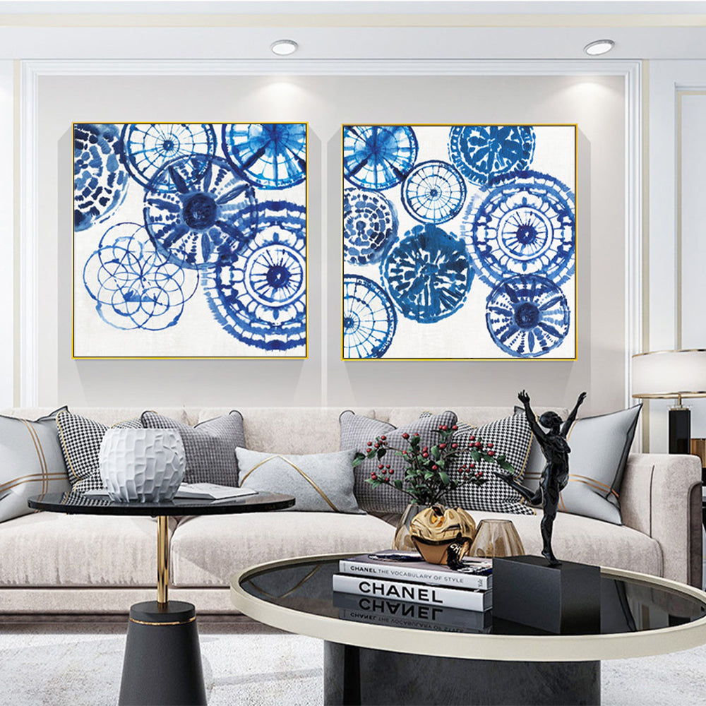 Wall Art 50cmx50cm Blue Day 2 Sets Gold Frame Canvas-2