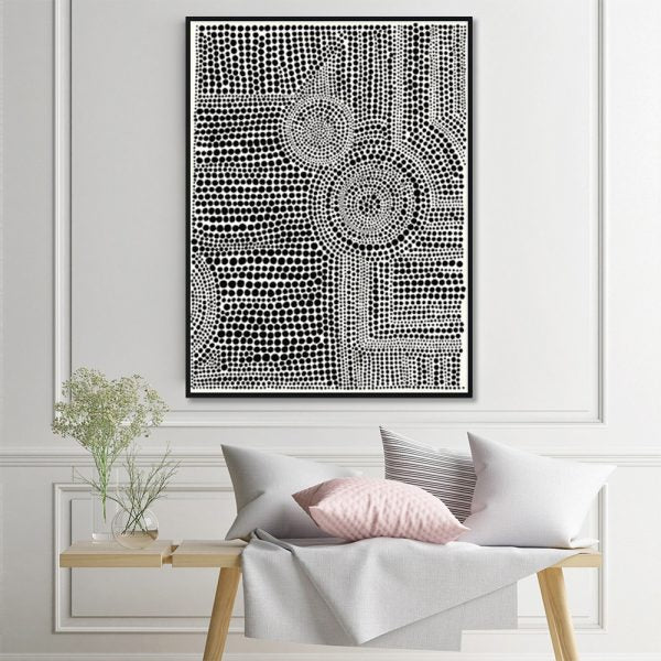 Wall Art 90cmx135cm Clustered Dots A Black Frame Canvas-3