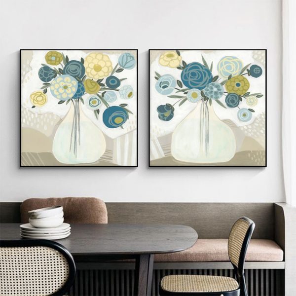 Wall Art 50cmx50cm Blue Bouquet 2 Sets Black Frame Canvas-3