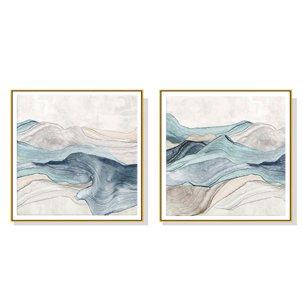 Wall Art 50cmx50cm Blue Mountain 2 Sets Gold Frame Canvas-0