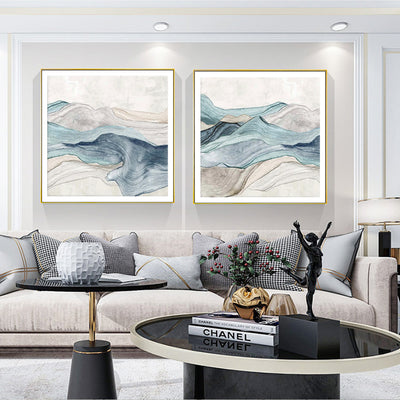 Wall Art 50cmx50cm Blue Mountain 2 Sets Gold Frame Canvas-1