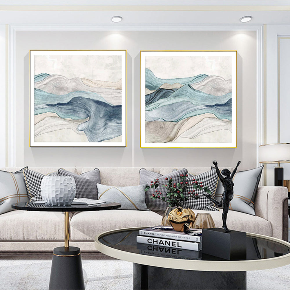 Wall Art 40cmx40cm Blue Mountain 2 Sets Gold Frame Canvas-1