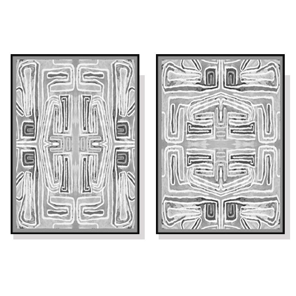 Wall Art 80cmx120cm Black White Pattern 2 Sets Black Frame Canvas-0