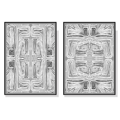 Wall Art 80cmx120cm Black White Pattern 2 Sets Black Frame Canvas-0