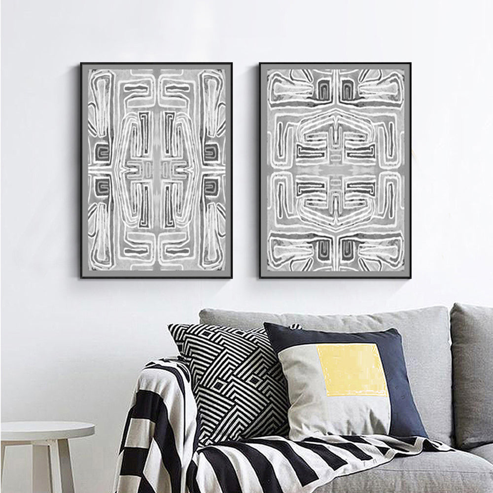 Wall Art 80cmx120cm Black White Pattern 2 Sets Black Frame Canvas-1