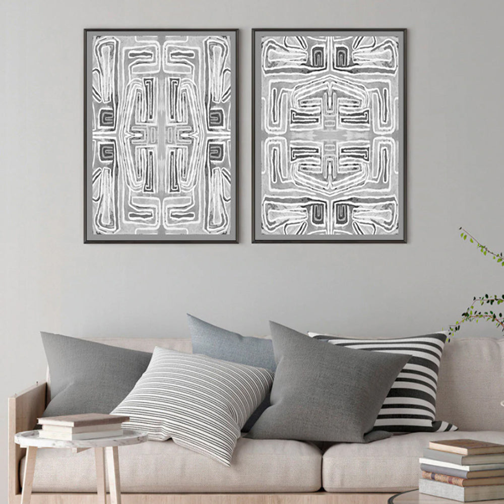 Wall Art 80cmx120cm Black White Pattern 2 Sets Black Frame Canvas-2