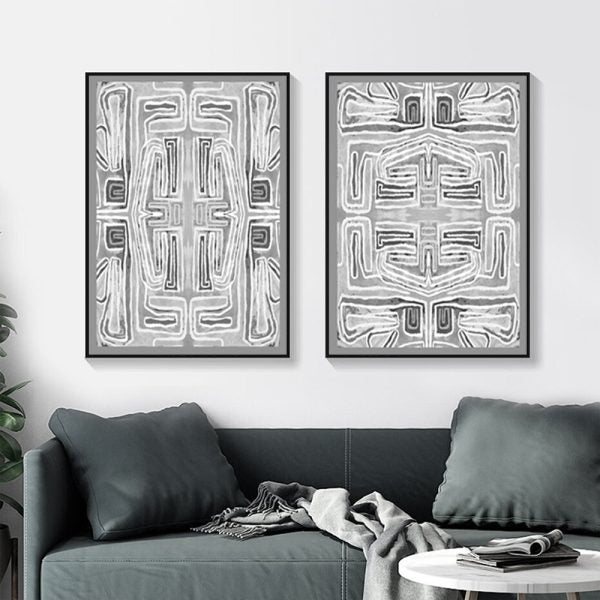 Wall Art 80cmx120cm Black White Pattern 2 Sets Black Frame Canvas-3