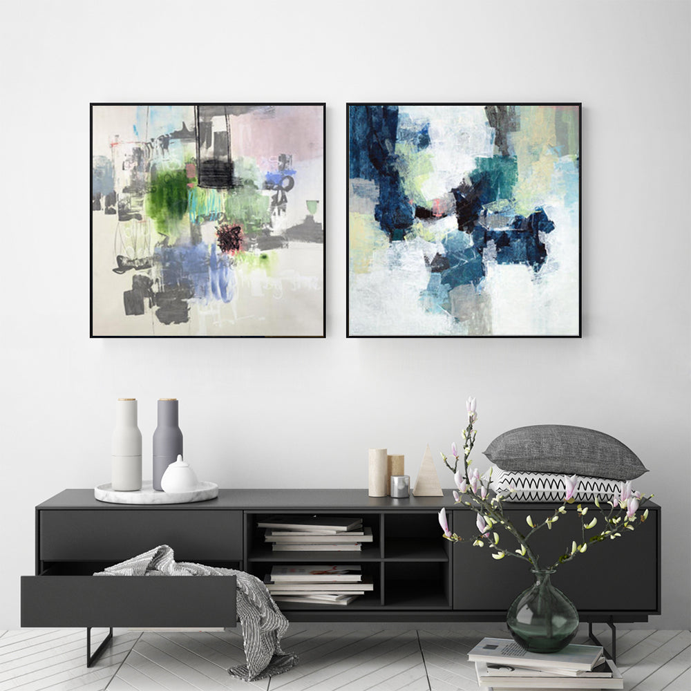 Wall Art 50cmx50cm Blue Crushers 2 Sets Black Frame Canvas-1