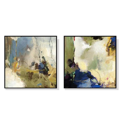 Wall Art 50cmx50cm Abstract Blue 2 Sets Black Frame Canvas-0