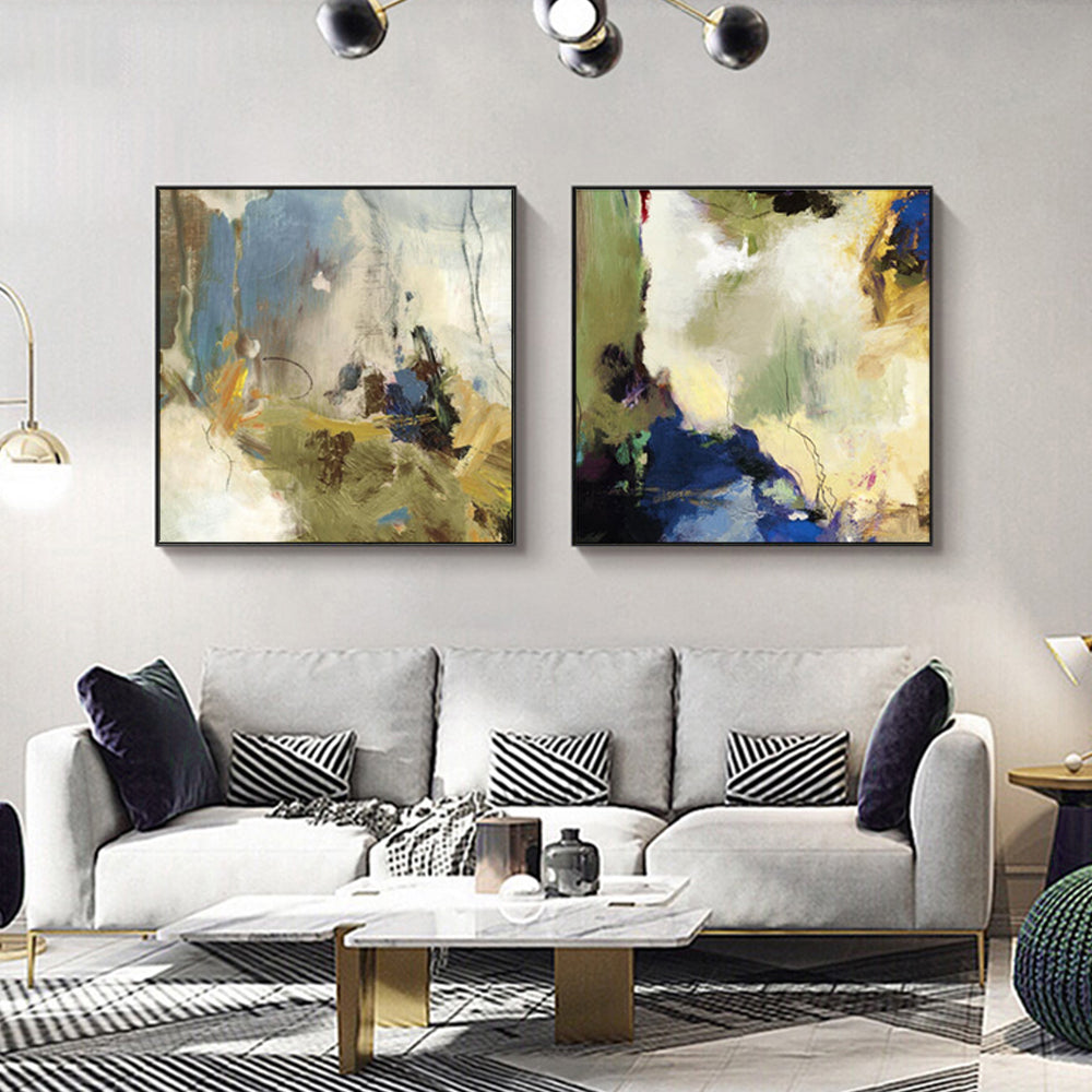 Wall Art 50cmx50cm Abstract Blue 2 Sets Black Frame Canvas-1