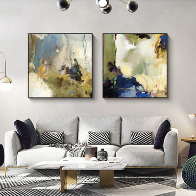 Wall Art 50cmx50cm Abstract Blue 2 Sets Black Frame Canvas-1