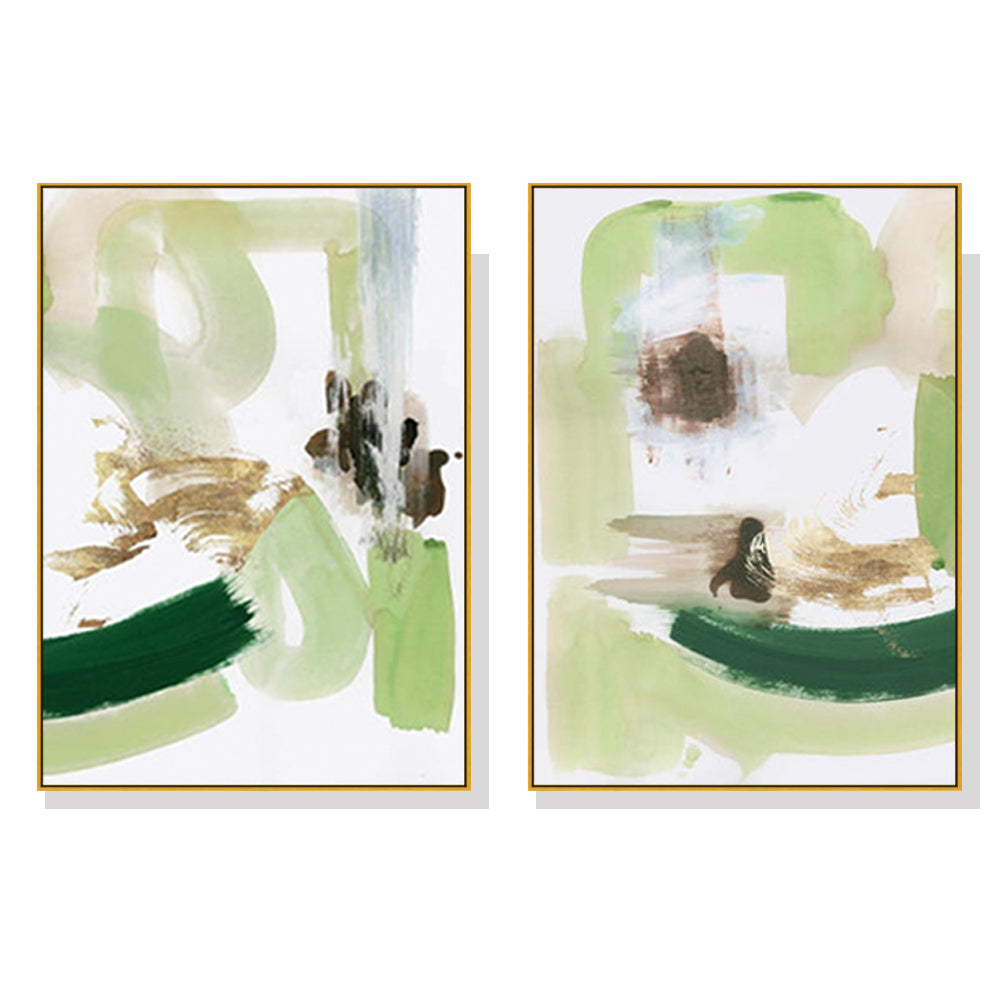 Wall Art 70cmx100cm Abstract Green Mint 2 Sets Gold Frame Canvas-0