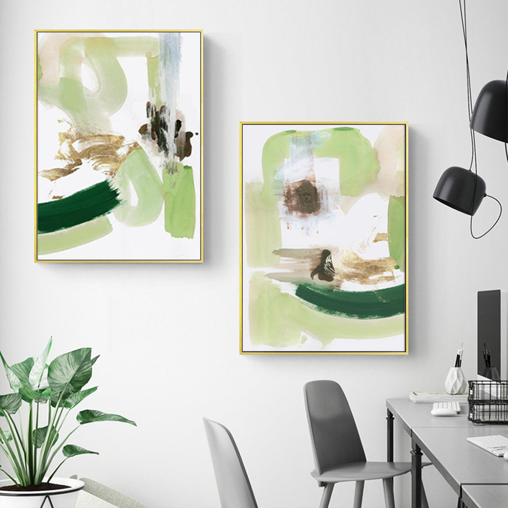 Wall Art 70cmx100cm Abstract Green Mint 2 Sets Gold Frame Canvas-1