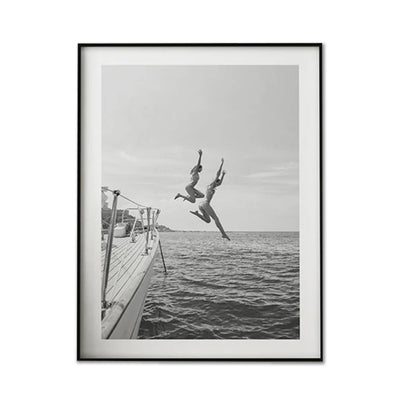 Wall Art 30cmx40cm Black and White Ocean Jump, Black Frame Canvas-0