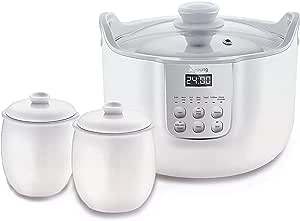 Joyoung White Porclain Slow Cooker 1.8L with 3 Ceramic Inner Containers-0