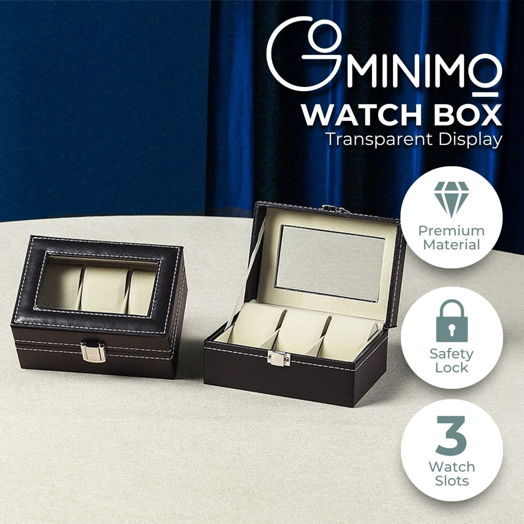 GOMINIMO 3 Slot Watch Display Box PU Leather Black-1