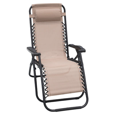 Wallaroo Zero Gravity Reclining Deck Lounge Sun Beach Chair Outdoor Folding Camping - Beige-0