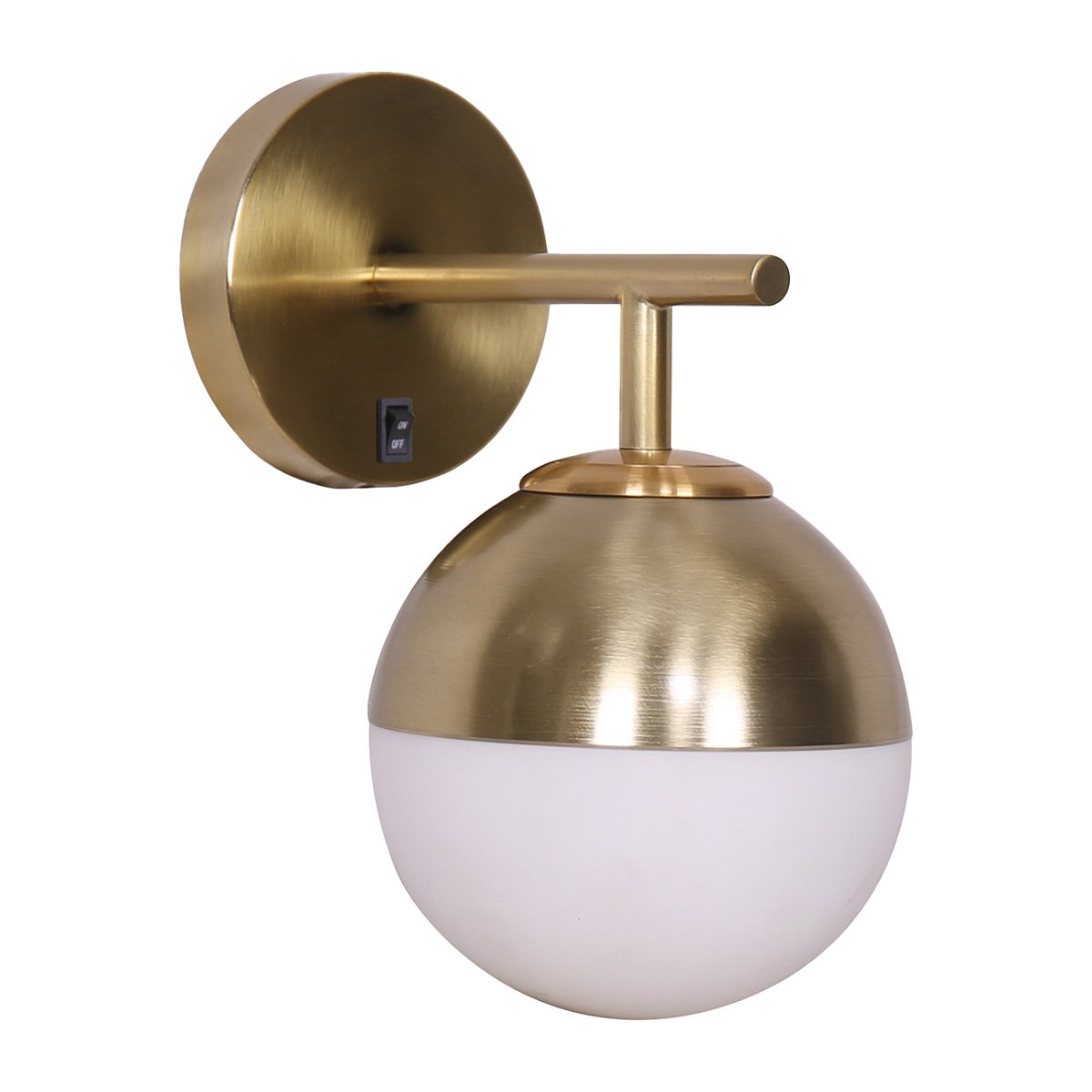 Sarantino Wall Lamp with Gold Metal Base and White Glass Shade-0