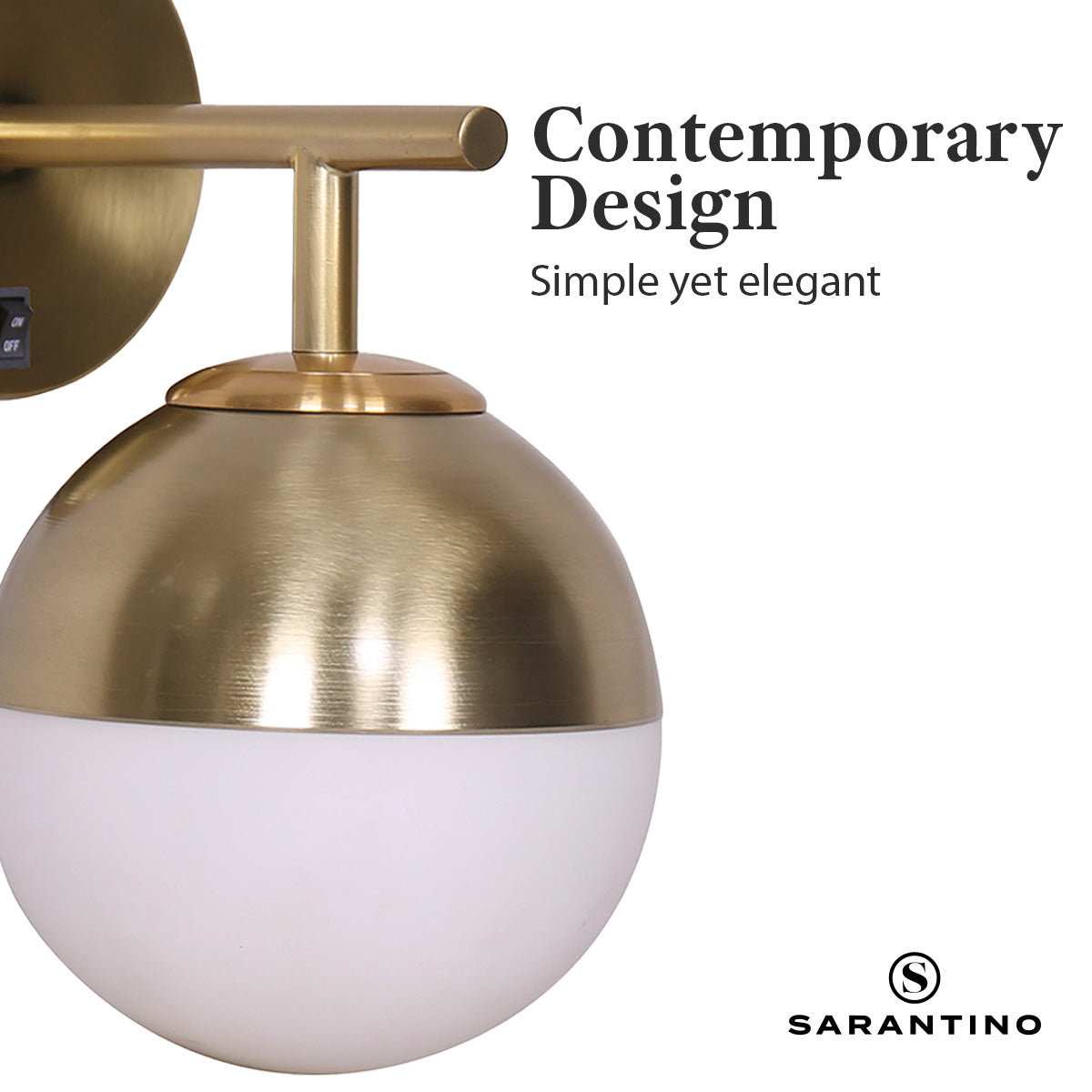 Sarantino Wall Lamp with Gold Metal Base and White Glass Shade-4