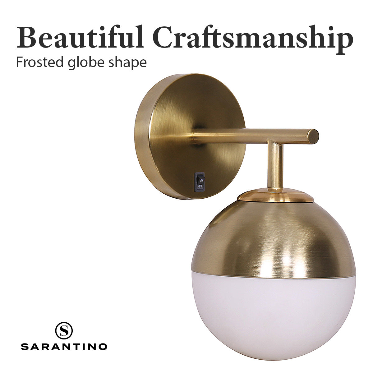 Sarantino Wall Lamp with Gold Metal Base and White Glass Shade-5