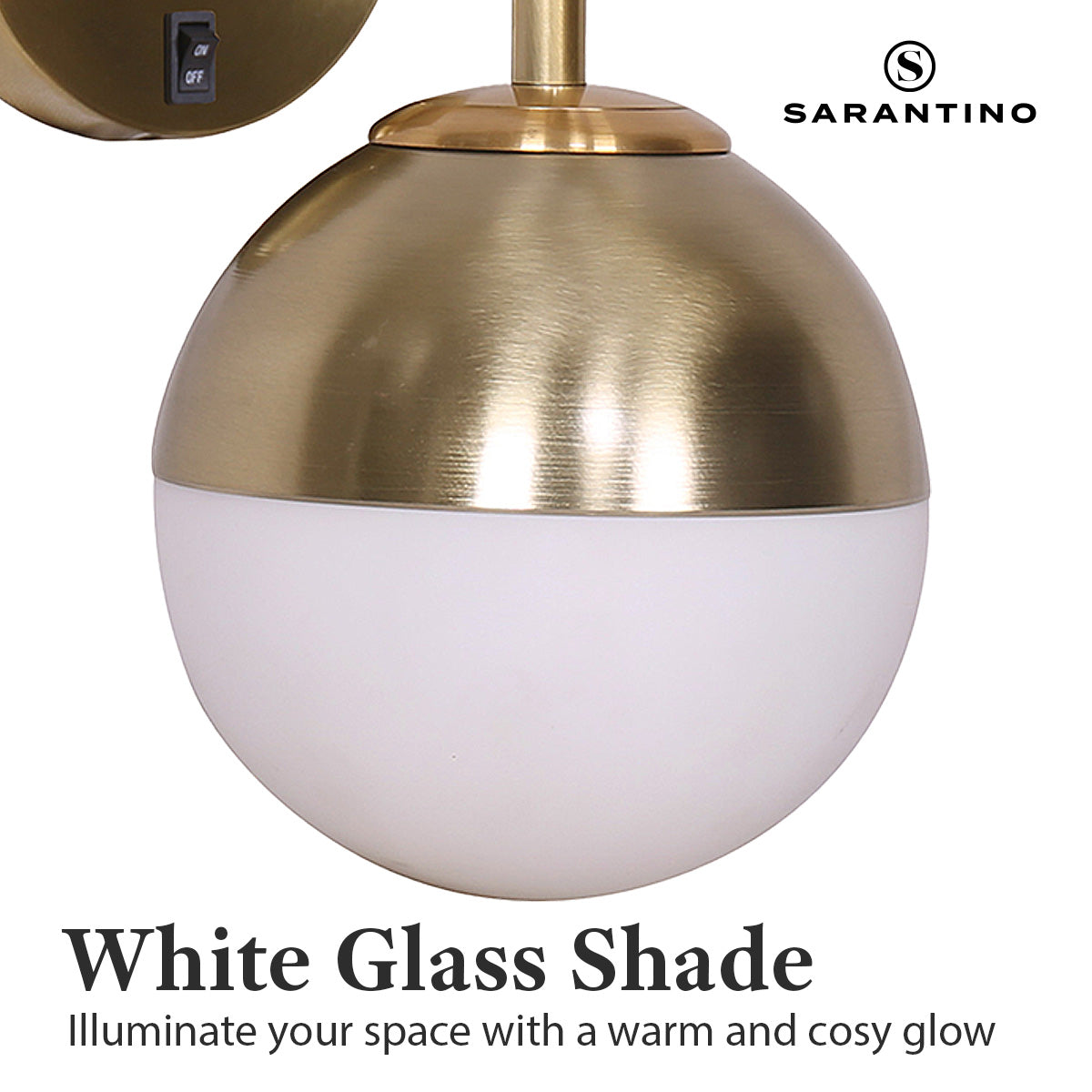 Sarantino Wall Lamp with Gold Metal Base and White Glass Shade-6