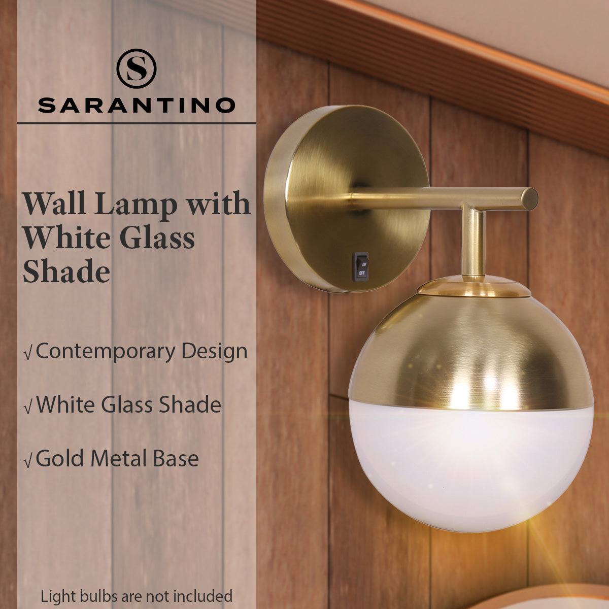 Sarantino Wall Lamp with Gold Metal Base and White Glass Shade-10