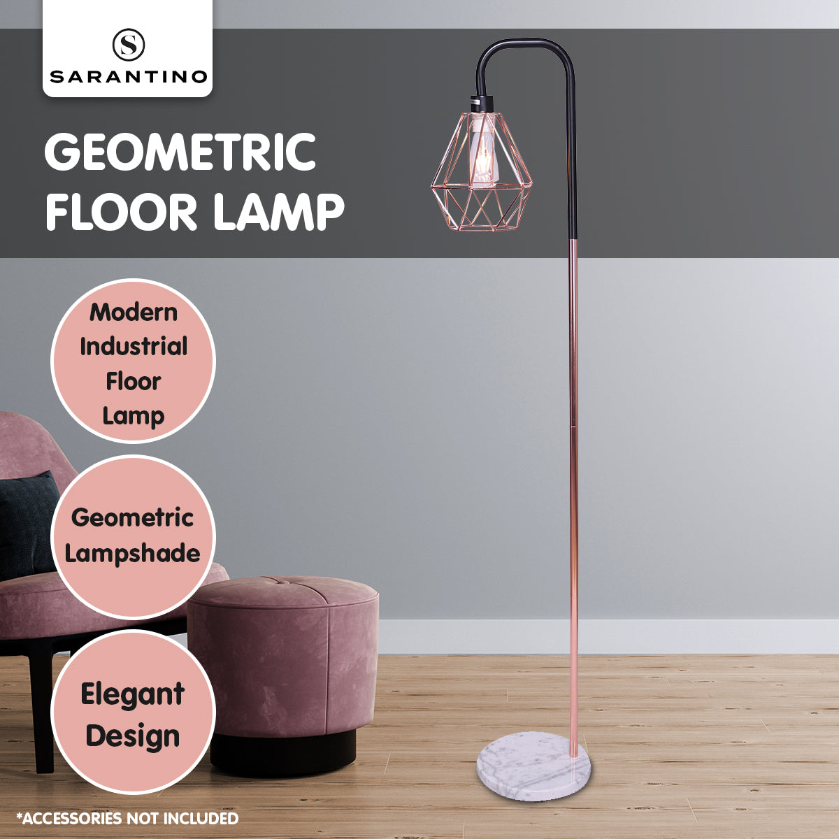 Sarantino Rose Gold Floor Lamp with Geometric Shade-1