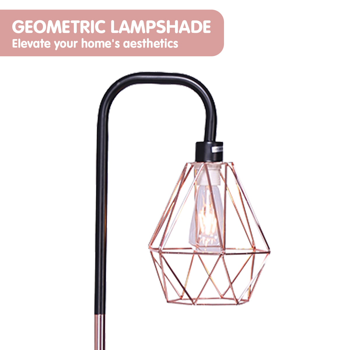 Sarantino Rose Gold Floor Lamp with Geometric Shade-4