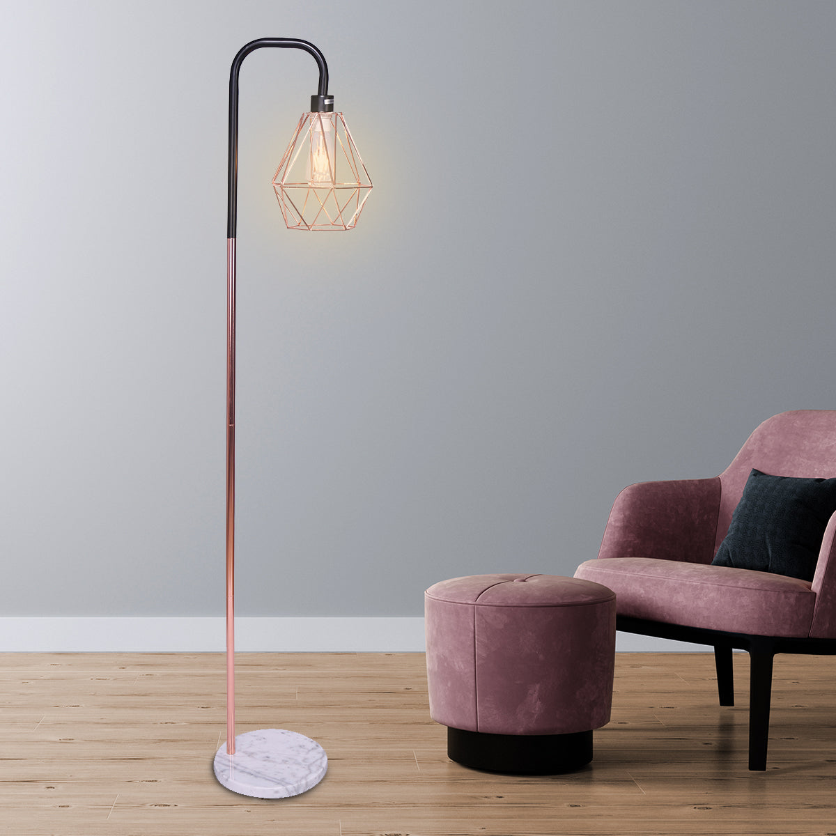 Sarantino Rose Gold Floor Lamp with Geometric Shade-6