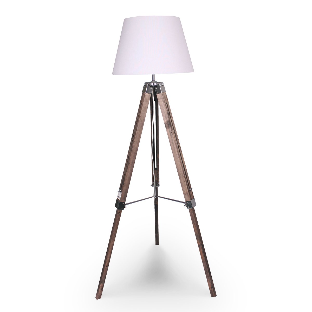 Sarantino Solid Wood Tripod Floor Lamp Adjustable Height White Shade-0