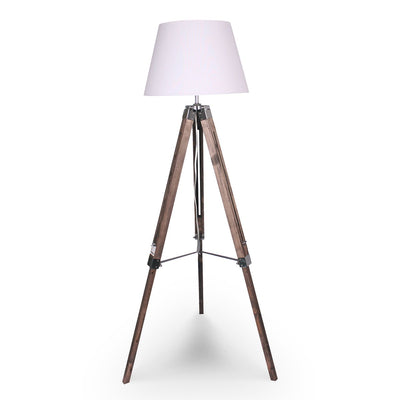 Sarantino Solid Wood Tripod Floor Lamp Adjustable Height White Shade-0