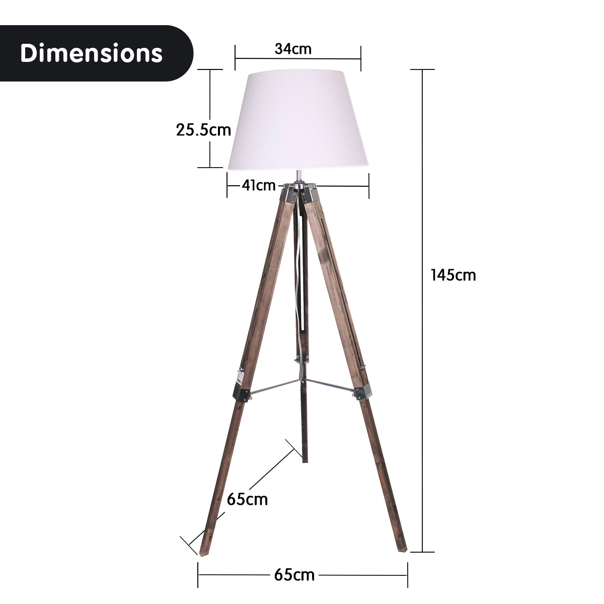 Sarantino Solid Wood Tripod Floor Lamp Adjustable Height White Shade-1