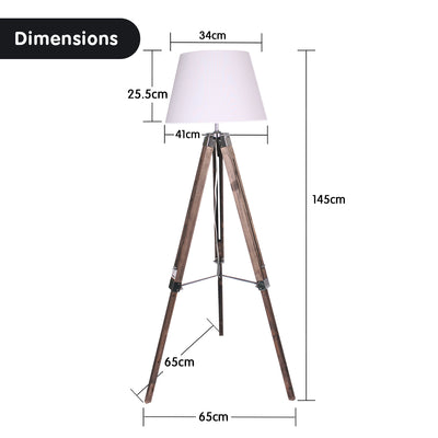 Sarantino Solid Wood Tripod Floor Lamp Adjustable Height White Shade-1