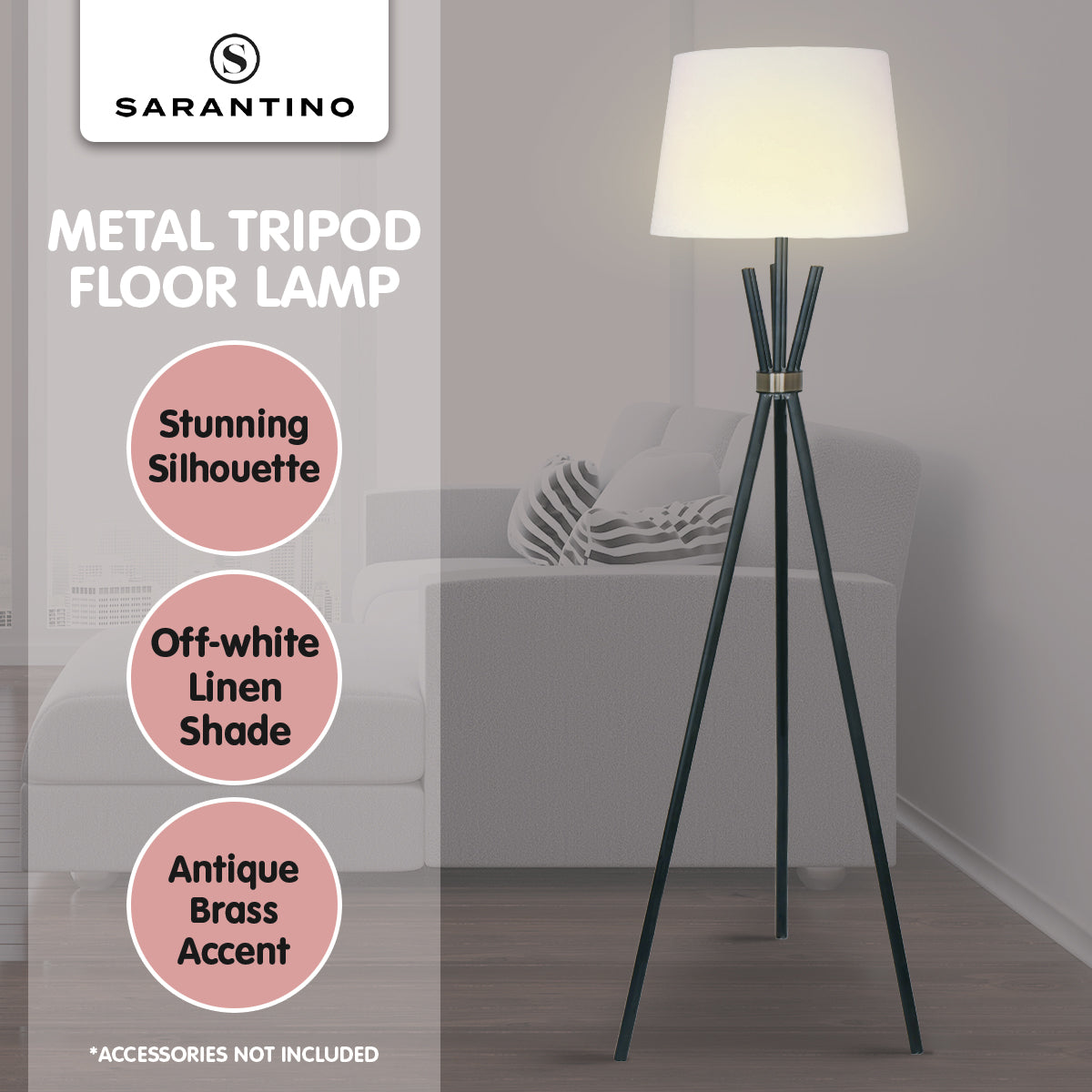 Sarantino Tripod Floor Lamp in Metal and Antique Brass-5