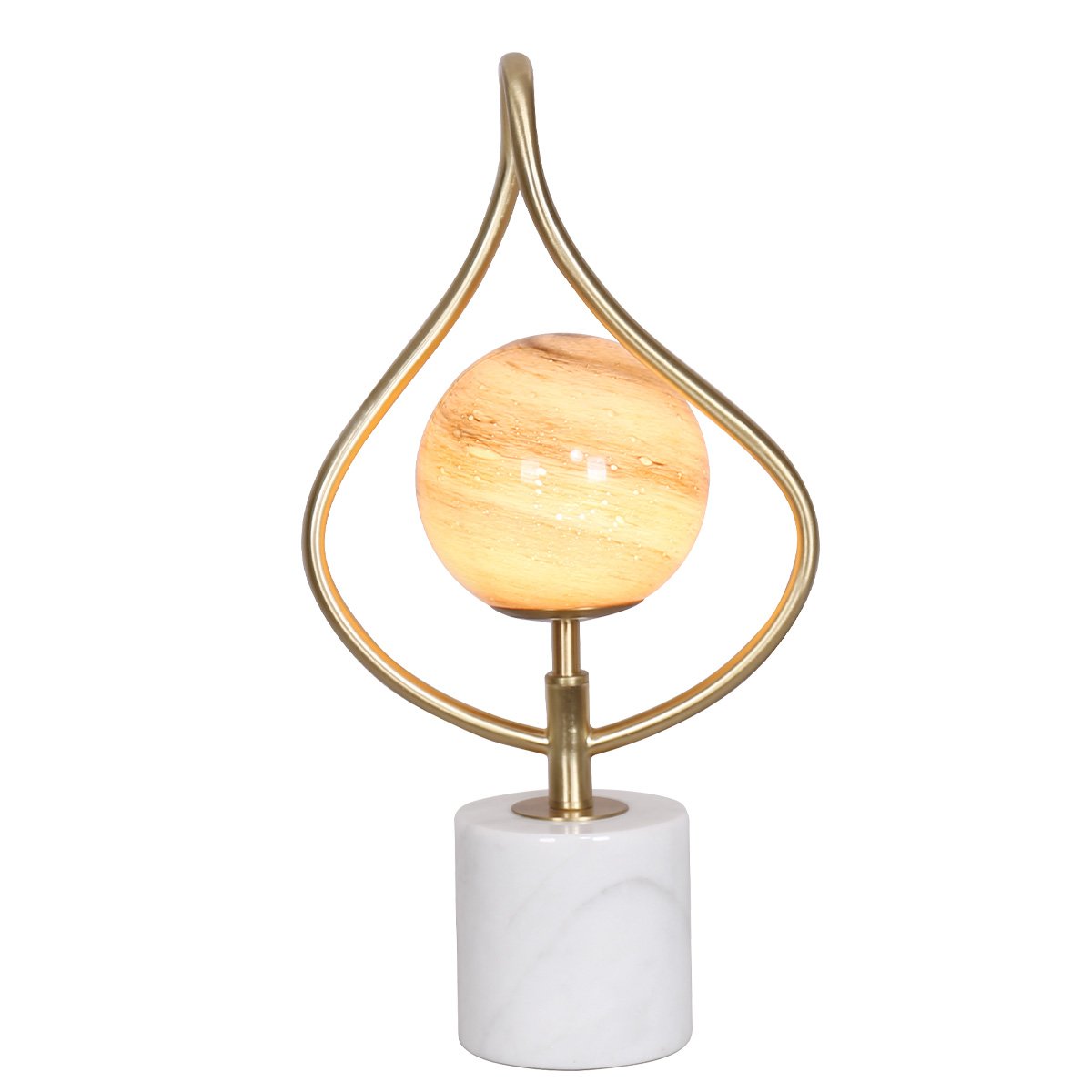 Sarantino Sculptural Orange Glass Table Lamp With White Marble Base-0