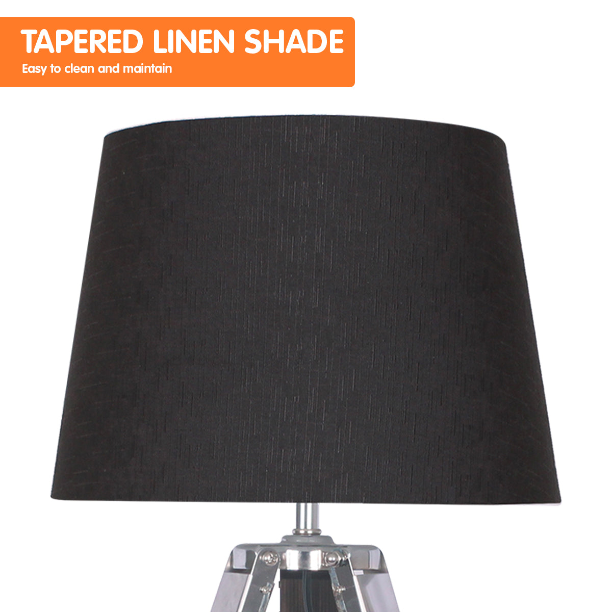 Sarantino Wooden Tripod Table Lamp With Black Taper Fabric Shade-2